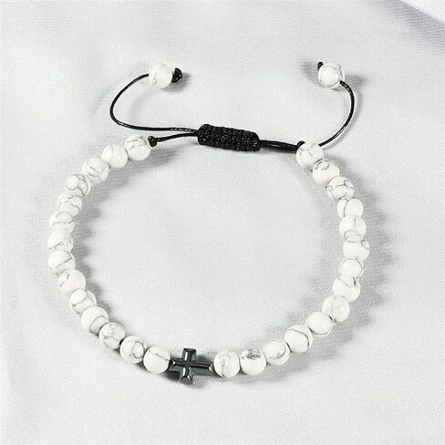 Pingyongchang Cross Beads Bracelet for Men 6mm Natural Stone Handmade Braided Adjustable Bracelet Gifts for Women Girls Couple Gifts Jewelry in Saudi Arabia