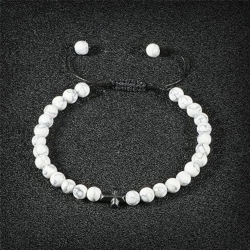 Pingyongchang Cross Beads Bracelet for Men 6mm Natural Stone Handmade Braided Adjustable Bracelet Gifts for Women Girls Couple Gifts Jewelry in Saudi Arabia