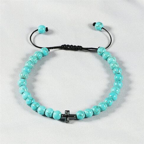 Pingyongchang Cross Beads Bracelet for Men 6mm Natural Stone Handmade Braided Adjustable Bracelet Gifts for Women Girls Couple Gifts Jewelry in Saudi Arabia