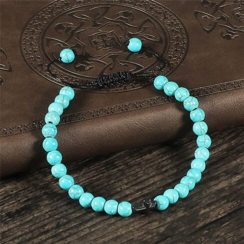 Pingyongchang Cross Beads Bracelet for Men 6mm Natural Stone Handmade Braided Adjustable Bracelet Gifts for Women Girls Couple Gifts Jewelry in Saudi Arabia