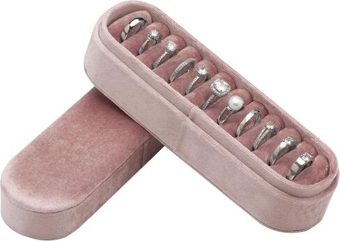 Velvet Small Multiple Ring Box Portable Organizer Display Storage Travel Case Jewelry Earring Holder for Wedding Birthday Christmas Day (Beige) in Saudi Arabia