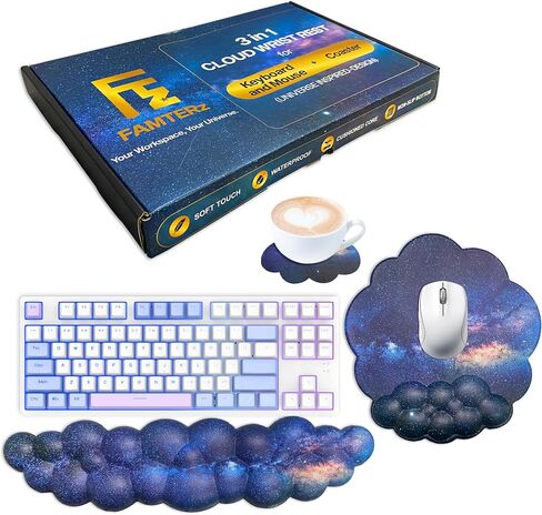 3pcs Cloud Wrist Rest - Large Waterproof Leather Galaxy Mouse Pad Keyboard Wrist Rest, Non-Slip Gaming Desk Coaster Wrist Rest for Computer Keyboard Mouse Pad Cloud Set for Typing Wrist Support in Saudi Arabia