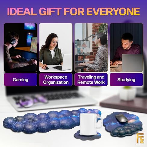 3pcs Cloud Wrist Rest - Large Waterproof Leather Galaxy Mouse Pad Keyboard Wrist Rest, Non-Slip Gaming Desk Coaster Wrist Rest for Computer Keyboard Mouse Pad Cloud Set for Typing Wrist Support in Saudi Arabia