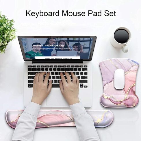 Keyboard Wrist Rest Pad and Ergonomic Mouse Pad with Wrist Support Gel Set, Non-Slip Rubber Base, Cute Mouse Pad for Easy Typing & Pain Relief, for Gaming, Computer, Office -Heart Galaxy in Saudi Arabia