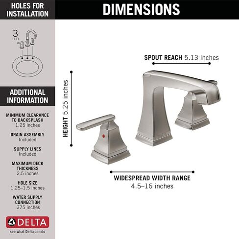صنبور حمام Delta Faucet Ashlyn واسع الانتشار 3 فتحات، صنبور حمام أسود غير لامع أسود، صنبور حوض الحمام، تقنية ختم DIAMOND، مجموعة تصريف معدنية، أسود غير لامع 3564-BLMPU-DST in Kuwait
