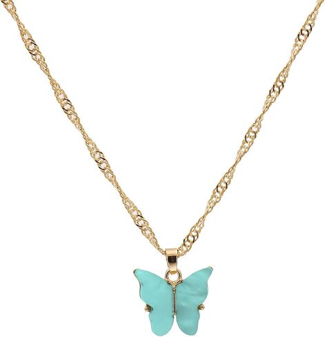 4 Pcs/Set Coforful Butterfly Jewelry Set Cute Acrylic Butterfly Pendant Necklace Bracelet Earrings Adjustable Chain Bohemian Necklace for Women Boho Jewelry Valentine's Day Gifts in Saudi Arabia