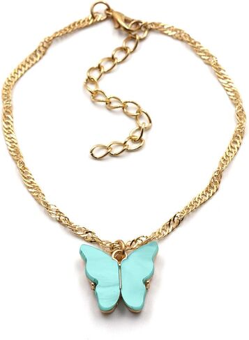 4 Pcs/Set Coforful Butterfly Jewelry Set Cute Acrylic Butterfly Pendant Necklace Bracelet Earrings Adjustable Chain Bohemian Necklace for Women Boho Jewelry Valentine's Day Gifts in Saudi Arabia