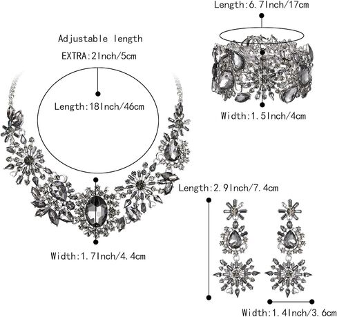 BriLove Gorgeous Sparkly Oval Teardrop Marquise Rhinestone Cluster Statement Necklace Dangle Earrings Stretch Bracelet Jewelry Set for Women Girls Costume Party Prom in Kuwait