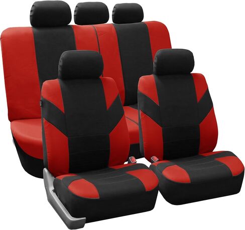 FH Group FB072RED115 مجموعة كاملة من أغطية مقاعد السيارات Road Master باللون الأحمر تناسب معظم السيارات وسيارات الدفع الرباعي والشاحنات (متوافقة مع الوسادة الهوائية والمقاعد المنفصلة) in Saudi Arabia
