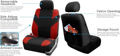 FH Group FB072RED115 مجموعة كاملة من أغطية مقاعد السيارات Road Master باللون الأحمر تناسب معظم السيارات وسيارات الدفع الرباعي والشاحنات (متوافقة مع الوسادة الهوائية والمقاعد المنفصلة) in Saudi Arabia