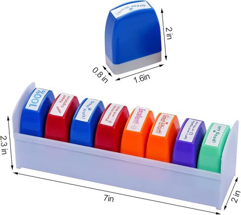 8 قطع من طوابع المعلم بالحبر الذاتي، مجموعة رسائل تحفيزية، طوابع درجات ملونة لطلاب الفصول المدرسية، مكافأة الواجبات المنزلية، لوازم مدرس المدرسة، طوابع قرطاسية مكتبية مع صينية in Kuwait