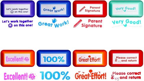 8 قطع من طوابع المعلم بالحبر الذاتي، مجموعة رسائل تحفيزية، طوابع درجات ملونة لطلاب الفصول المدرسية، مكافأة الواجبات المنزلية، لوازم مدرس المدرسة، طوابع قرطاسية مكتبية مع صينية in Kuwait