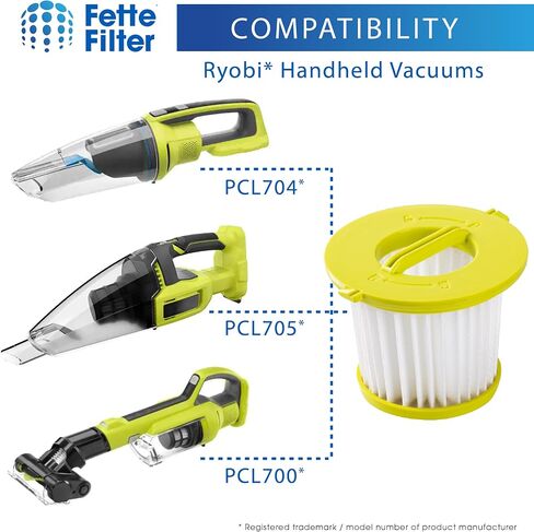 فلتر Fette - استبدال فلتر المكنسة الكهربائية المتوافق مع موديلات المكنسة الكهربائية المحمولة Ryobi ONE+ 18V PCL700 PCL704 PCL705 مقارنة بالجزء # A32F05N A32HF00 - عبوة من قطعتين in Kuwait