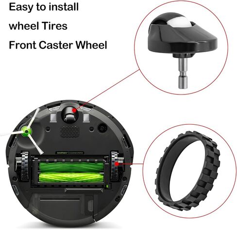 2 Pack Tires for IROBOT ROOMBA Wheels Series E5 E6 E7 i7 i7+ 500, 600, 700, 800 and 900 Anti-Slip, Great Adhesion and Easy Assembly. Replacement for All roomba Models, Black in Saudi Arabia