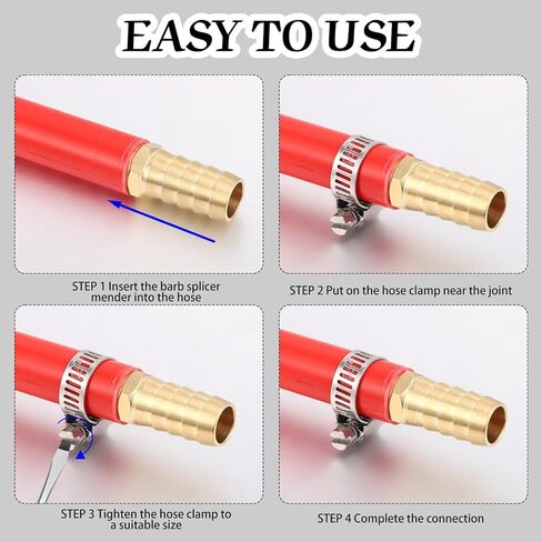 12PCS Brass Hose Barb Union Fitting Barb Splicer Mender Joiner Hose Fitting with 18PCS Stainless Steel Pipe Hose Clamp for Air/Water/Fuel/Oil, 3/16 1/4 5/16 3/8 1/2 5/8 Inch (Brassy,L Fitting) in Saudi Arabia