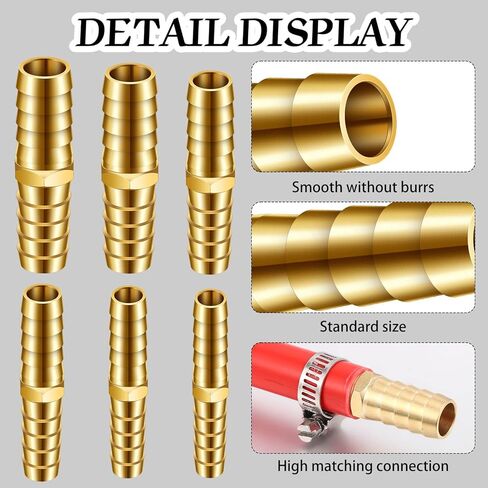 12PCS Brass Hose Barb Union Fitting Barb Splicer Mender Joiner Hose Fitting with 18PCS Stainless Steel Pipe Hose Clamp for Air/Water/Fuel/Oil, 3/16 1/4 5/16 3/8 1/2 5/8 Inch (Brassy,L Fitting) in Saudi Arabia