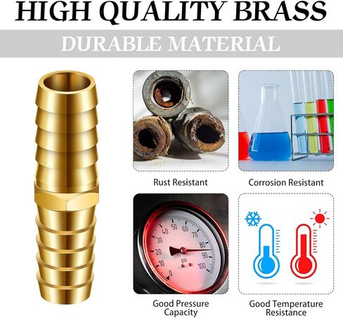 12PCS Brass Hose Barb Union Fitting Barb Splicer Mender Joiner Hose Fitting with 18PCS Stainless Steel Pipe Hose Clamp for Air/Water/Fuel/Oil, 3/16 1/4 5/16 3/8 1/2 5/8 Inch (Brassy,L Fitting) in Saudi Arabia