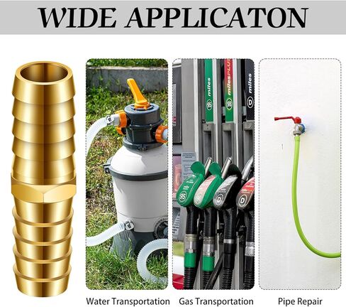 12PCS Brass Hose Barb Union Fitting Barb Splicer Mender Joiner Hose Fitting with 18PCS Stainless Steel Pipe Hose Clamp for Air/Water/Fuel/Oil, 3/16 1/4 5/16 3/8 1/2 5/8 Inch (Brassy,L Fitting) in Saudi Arabia