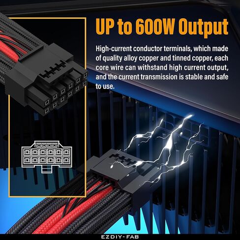 تمديد كابل طاقة بأكمام EZDIY-FAB GPU، 16pin(12+4) 12VHPWR PCIe 5.0 موصل ذكر إلى 4X PCIE 8 PIN لـ RTX 3090Ti/RTX4090/RTX4080، مع أمشاط كابل مثبتة مسبقًا-16AWG/أبيض نقي in Kuwait