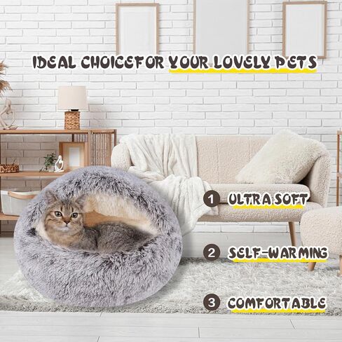 Cat Bed for Indoor Cats, Calming Cozy Cave with Self-Warming Plush, Entire Bed Machine Washable & Anti-Slip Base, Breathable Pet Bed for Small Cats&Dogs All Seasons (Leather Pink, 20*20inch) in Saudi Arabia