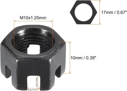 Hexagon Slotted Nuts with Fine Thread, M10 x 1.25mm GB58 Carbon Steel Hex Castle Nuts Black - Pack of 10 in Saudi Arabia