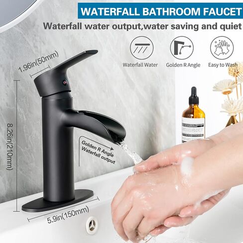 Bathroom Sink Faucet, Waterfall Bathroom Faucets Single Handle One Hole or Three Holes Faucet for Bathroom Sink Tap with Cover Plate 100% Lead-Free Bathroom Faucet, Brushed Nickel in Saudi Arabia