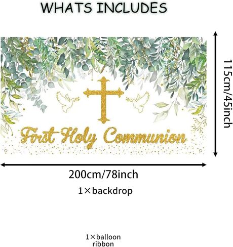 Greenery First Holy Communion Backdrop Banner Sage Green God Bless Baptism Mi Bautizo Party Photo Background for Boys Girls Newborn Christening Confirmation Religious Party Decorations,Baby Shower in Saudi Arabia