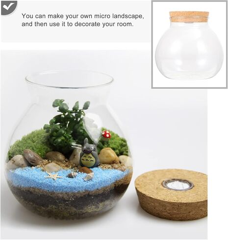 وعاء السمك POPETPOP مع ضوء LED - حوض زجاجي مع غطاء حوض أسماك صغير، مزهرية ذات مناظر طبيعية صغيرة، زجاجة زجاجية ذات مناظر طبيعية، حاويات تررم زجاجية لسطح المكتب للنباتات النضرة in Kuwait