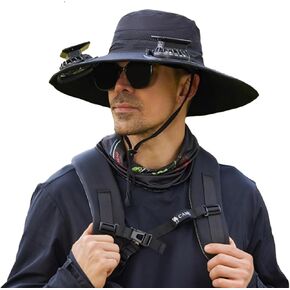 Wide-Brimmed Solar Fan Outdoor Fishing Hat, Solar and USB Charging, Long Battery Life Windy Fan Hat, Waterproof Sun Hat with Two Fans Upf50+ in Saudi Arabia