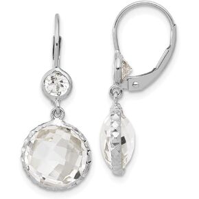 Diamond2Deal 14k Gold Polished Crystal and White Topaz Leverback Dangle Earrings (L-1.07 Inch, W-0.42 Inch) in Kuwait