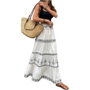 SOLY HUX Women's Boho Maxi Skirt Tie Front High Waisted A Line Ruffle Hem Flowy Long Summer Skirts in Kuwait