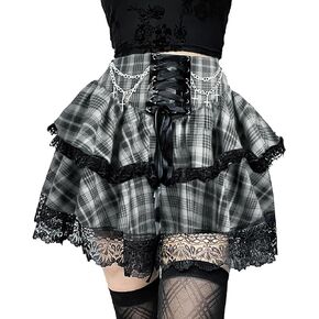 TSMNZMU Womens Gothic Mini Skirts High Waist Punk Grunge Pleated Skirts Harajuku Lolita Skirt Mall Goth Emo Skirt in Saudi Arabia