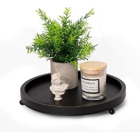 GENMOUS 12in Decorative Tray - White Wood Iron Bead Round Tray for Coffee Table, Rustic Farmhouse Centerpiece for Living Room, Kitchen Table Dining Decor in Kuwait