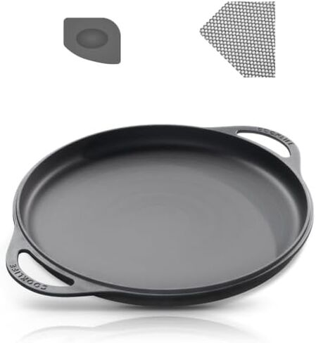 12 Inch Smooth & Light Cast Iron Griddle - Pre-Seasoned Round Cast Iron Pizza Pan - Easy to Clean Polished Cast Iron Pan Use in the Oven, on the Stove or Grill, Over a Campfire - Black in Saudi Arabia