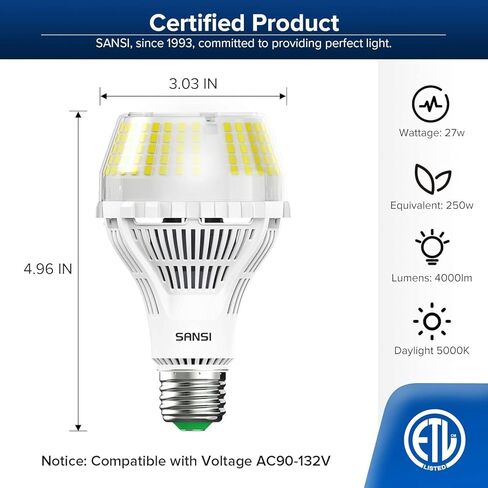Sansi dimmable LED LID LED 250 واط مكافئ ، 3000K ناعمة دافئة دافئة 4000 لومينات E26 A21 مصابيح LED LED 2 حزمة ، عمر 22 سنة ، 27W الطاقة توفير الطاقة لتوفير الطاقة للمكتب المنزلي in Kuwait
