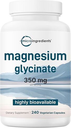 المكونات الدقيقة المغنيسيوم glycinate 350mg لكل وجبة ، 240 كبسولات الخضروات | شكل عنصري قوي ، 100 ٪ مخلوفة ، متاحة للغاية حيوية | العضلات الصحية ، العظام ، وملحق دعم المزاج | غير المعدلة وراثيا in Kuwait