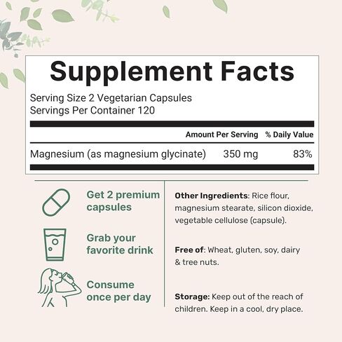 المكونات الدقيقة المغنيسيوم glycinate 350mg لكل وجبة ، 240 كبسولات الخضروات | شكل عنصري قوي ، 100 ٪ مخلوفة ، متاحة للغاية حيوية | العضلات الصحية ، العظام ، وملحق دعم المزاج | غير المعدلة وراثيا in Kuwait