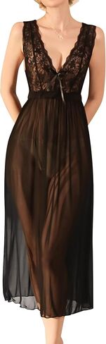 Abafip Lingerie Lingerie v Neck Lace Sexy Nightdress Nightdress Backless Nightgowns Chemise Sleepwear in Kuwait