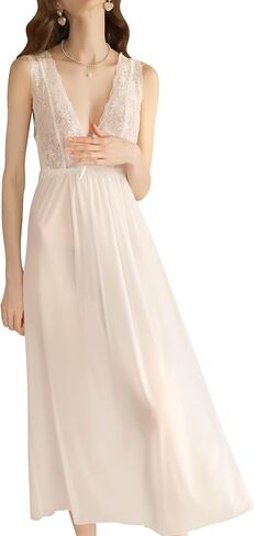 Abafip Lingerie Lingerie v Neck Lace Sexy Nightdress Nightdress Backless Nightgowns Chemise Sleepwear in Kuwait