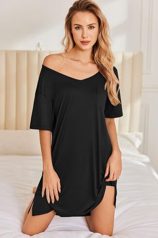 Ekouaer 2 Pack Nightgowns for Women Short Sleeve Sleepshirt V Neck Nightshirt Casual Print Sleepwear in Saudi Arabia