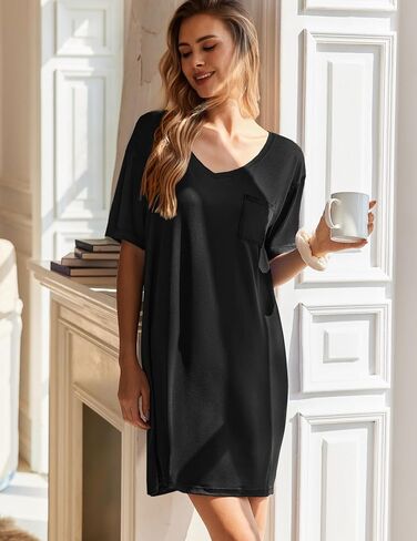 Ekouaer 2 Pack Nightgowns for Women Short Sleeve Sleepshirt V Neck Nightshirt Casual Print Sleepwear in Saudi Arabia