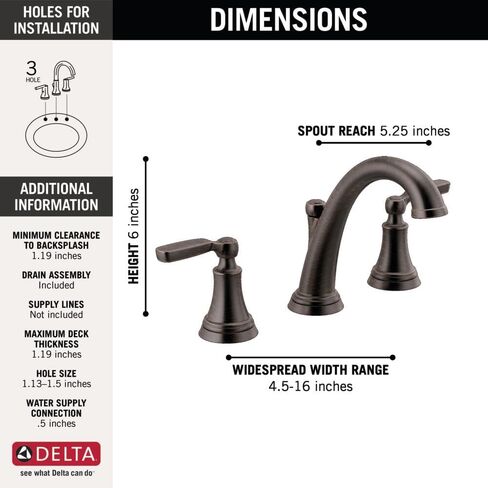 Delta Faucet Woodhurst Widespread Bathroom Faucet 3 Hole, Bronze Bathroom Faucet, Bathroom Sink Faucet, Metal Drain Assembly, Venetian Bronze 3532LF-RB in Saudi Arabia