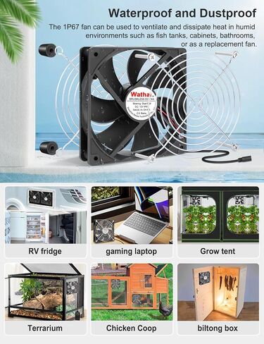 Wathai IP68 120mm x 25mm 12V Waterproof Exhaust Cooling Fan High Performance Dual Ball 12 Volt Fan 2Pin for DIY RV Refrigerator, Grow Tent, Terrarium Ventilation Cooling in Kuwait