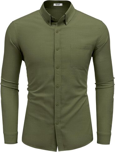 COOFANDY Men's Long Sleeve Button Down Shirts Casual Cotton Linen Shirts Summer Beach Shirt with Pocket in Saudi Arabia