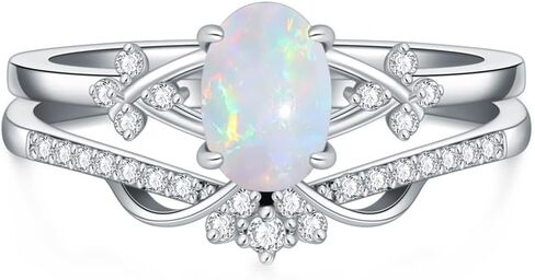 1CT Opal Rings for Women 925 Sterling Silver Oval Opal Engagement Ring Bridal Set with Cubic Zirconia Wedding Promise Ring Jewelry Gift for Her in Saudi Arabia