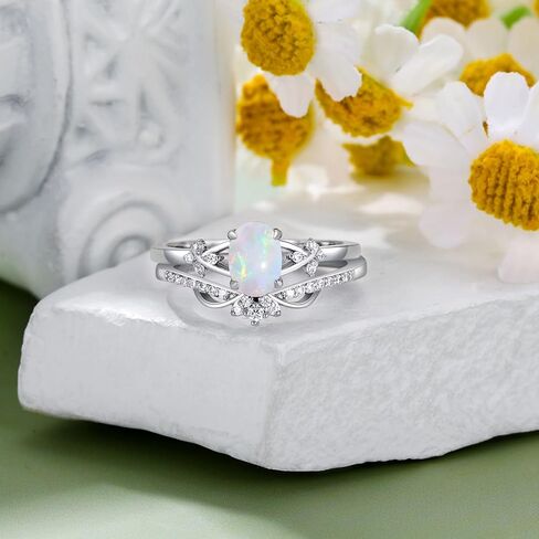 1CT Opal Rings for Women 925 Sterling Silver Oval Opal Engagement Ring Bridal Set with Cubic Zirconia Wedding Promise Ring Jewelry Gift for Her in Saudi Arabia