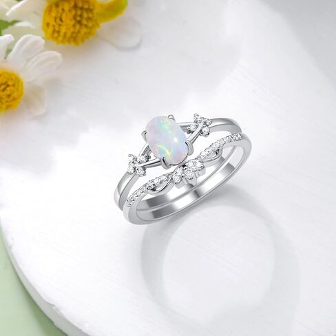 1CT Opal Rings for Women 925 Sterling Silver Oval Opal Engagement Ring Bridal Set with Cubic Zirconia Wedding Promise Ring Jewelry Gift for Her in Saudi Arabia