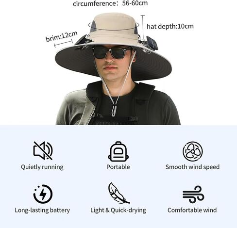 Wide-Brimmed Solar Fan Outdoor Fishing Hat, Solar and USB Charging, Long Battery Life Windy Fan Hat, Waterproof Sun Hat with Two Fans Upf50+ in Saudi Arabia