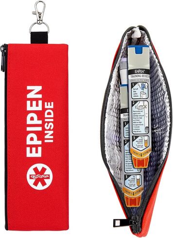 EpiPen Carry Case for 2 EpiPens Insulated – Epipen Holder Bag with Carabiner, Waterproof Travel Epipen Case for Allergies, Asthma, Sports & Outdoor Emergencies (Red) in Saudi Arabia