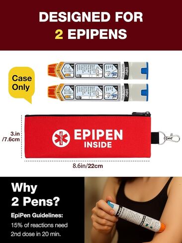 EpiPen Carry Case for 2 EpiPens Insulated – Epipen Holder Bag with Carabiner, Waterproof Travel Epipen Case for Allergies, Asthma, Sports & Outdoor Emergencies (Red) in Saudi Arabia